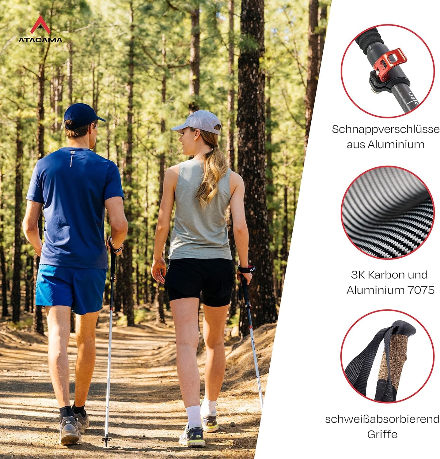 ATACAMA Wanderstöcke verstellbar aus Carbon oder Aluminium mit Korkgriff | Ergonomische Nordic Walking Stöcke für Damen & Herren | Leichte Trekkingstöcke Teleskop für Bergsport und jedes Gelände