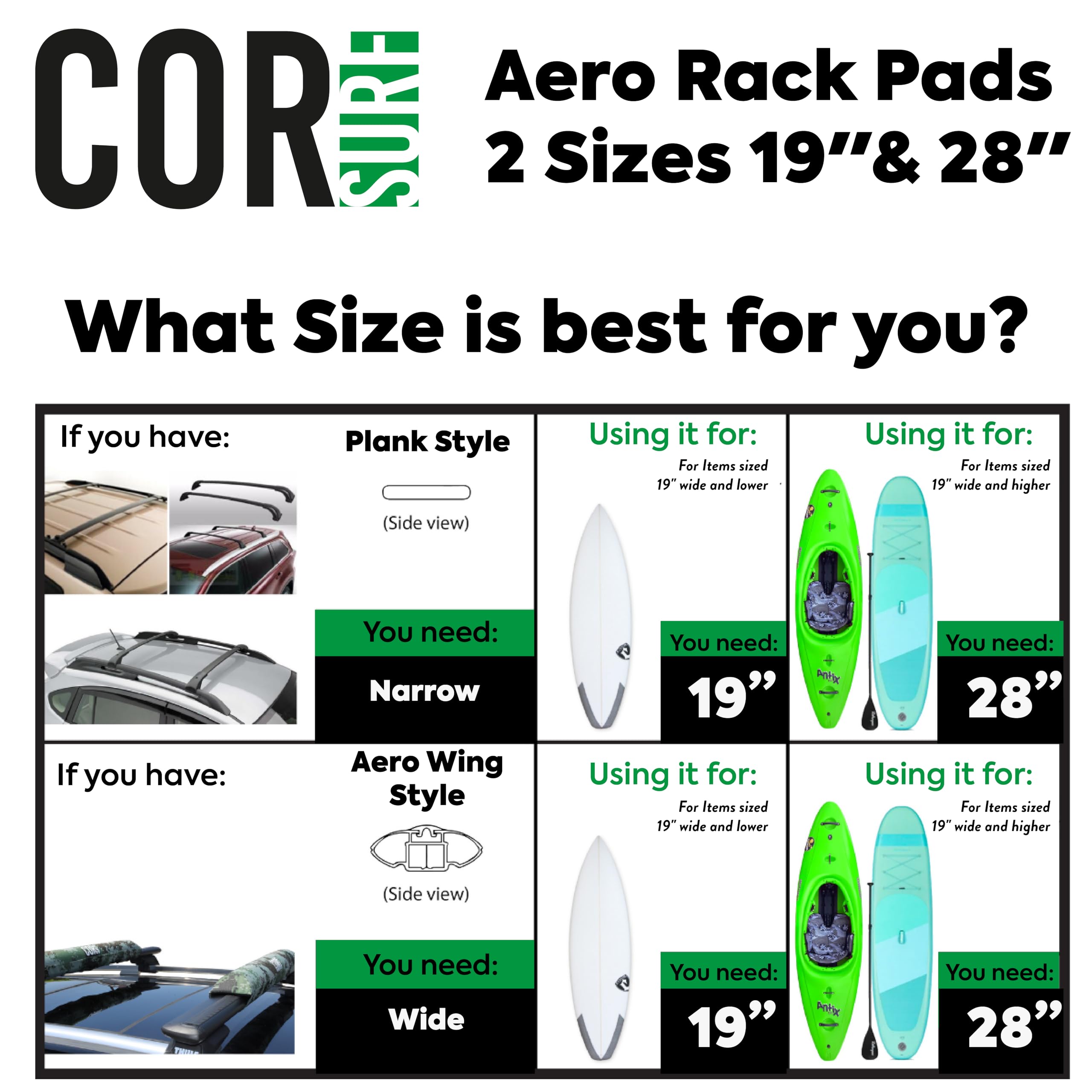 Cojines para portaequipajes de Techo COR Surf Aero y Correas de sujeción con Hebilla de Leva de Primera Calidad Resistentes a los arañazos con combinación de Silicona Protectora