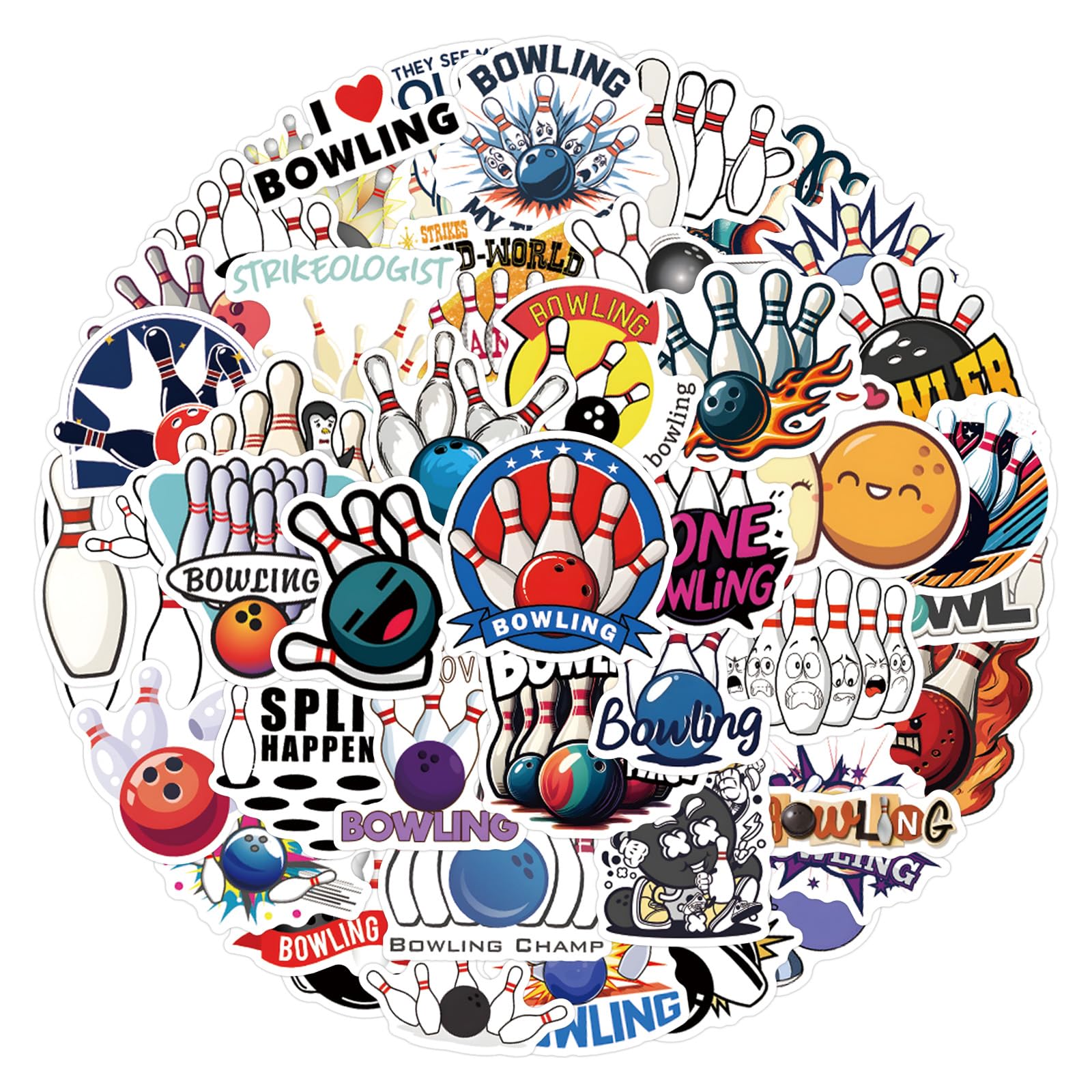 Bowling Stickers Pack, 55PCS Vinyl Waterproof Accessories & Gifts for Girls & Boys, Helmet Decals for Water Bottles,Bowling Sticker for Luggage, Teaching Incentives, Gifts for Kids, Teens and Adults