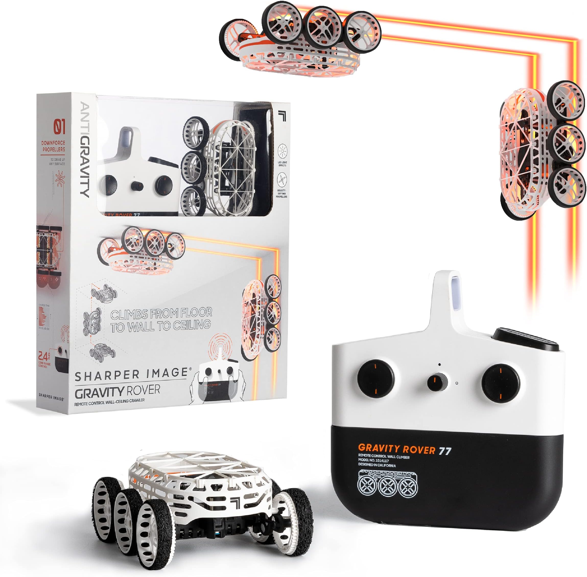 Sharper Image - Gravity Rover Remote Control Wall-Ceiling Climber - Remote Control Car with LED Under-glow - Long-Range 2.4GHz Control - Rechargeable Battery - Ultimate Indoor RC Toy for Kids