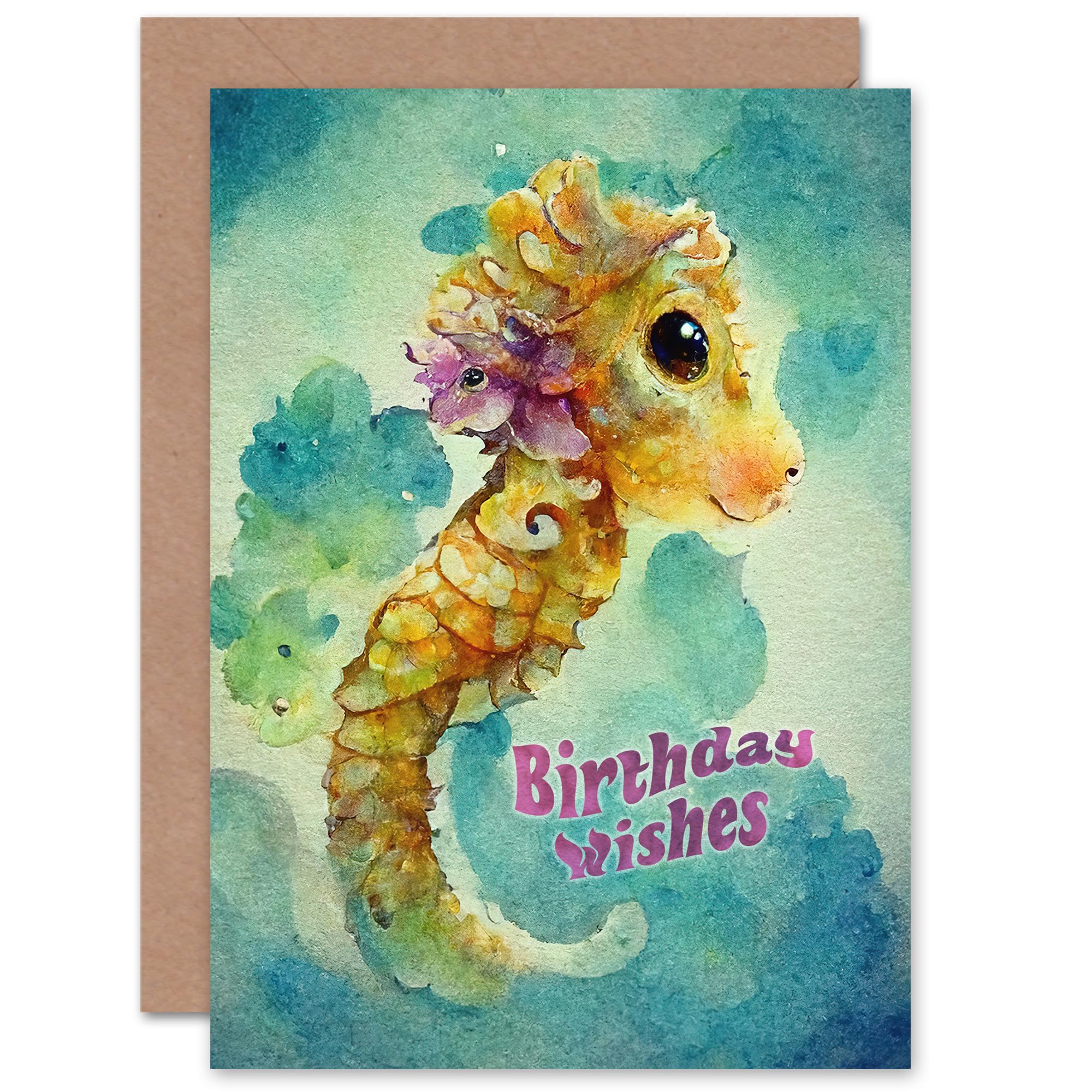 Artery8 Kids Birthday Cute Seahorse 4th 5th 6th 7th For Child Daughter Blank Inside Greeting Card