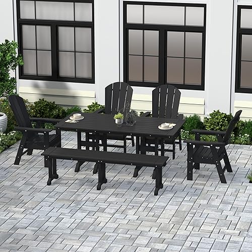 Miniatura 10 de WestinTrends Malibu - Juego de comedor Adirondack de 7 piezas para exteriores, juego de muebles de mesa y sillas de madera de polietileno para todo