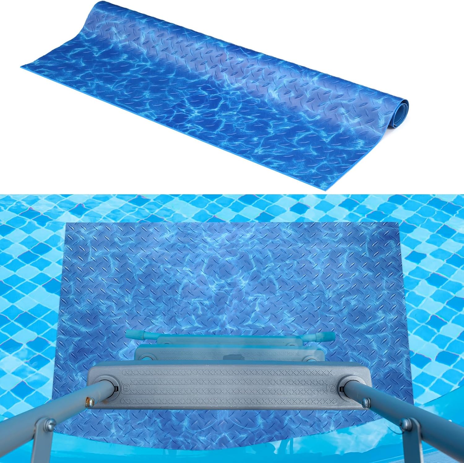 Drydiet Pool Step Mat Above Ground Ladder Mat, Swimming Protective Nonslip Step Pad with Texture, Pool Essentials Accessories for Floor Liners and Stairs, Water Ripples Pattern(36 x 36 Inch)