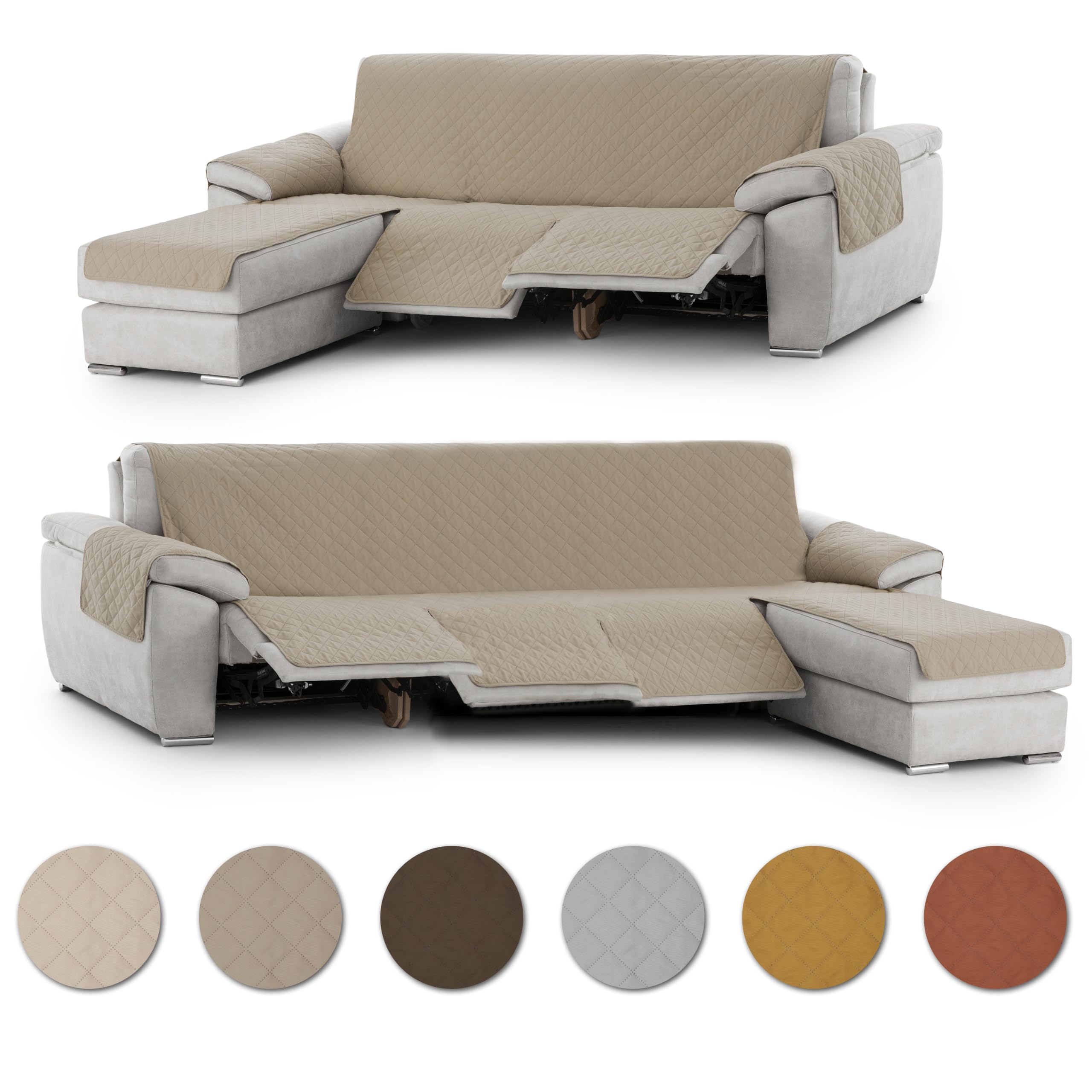 Milica | Funda Sofá Chaise Longue Relax a Medida con Chaise Izquierdo o Derecho | Protector Acolchado Michelle Lavable, Personalizable y Suave | Cubre Sofá para Relax Eléctrico o Fijo