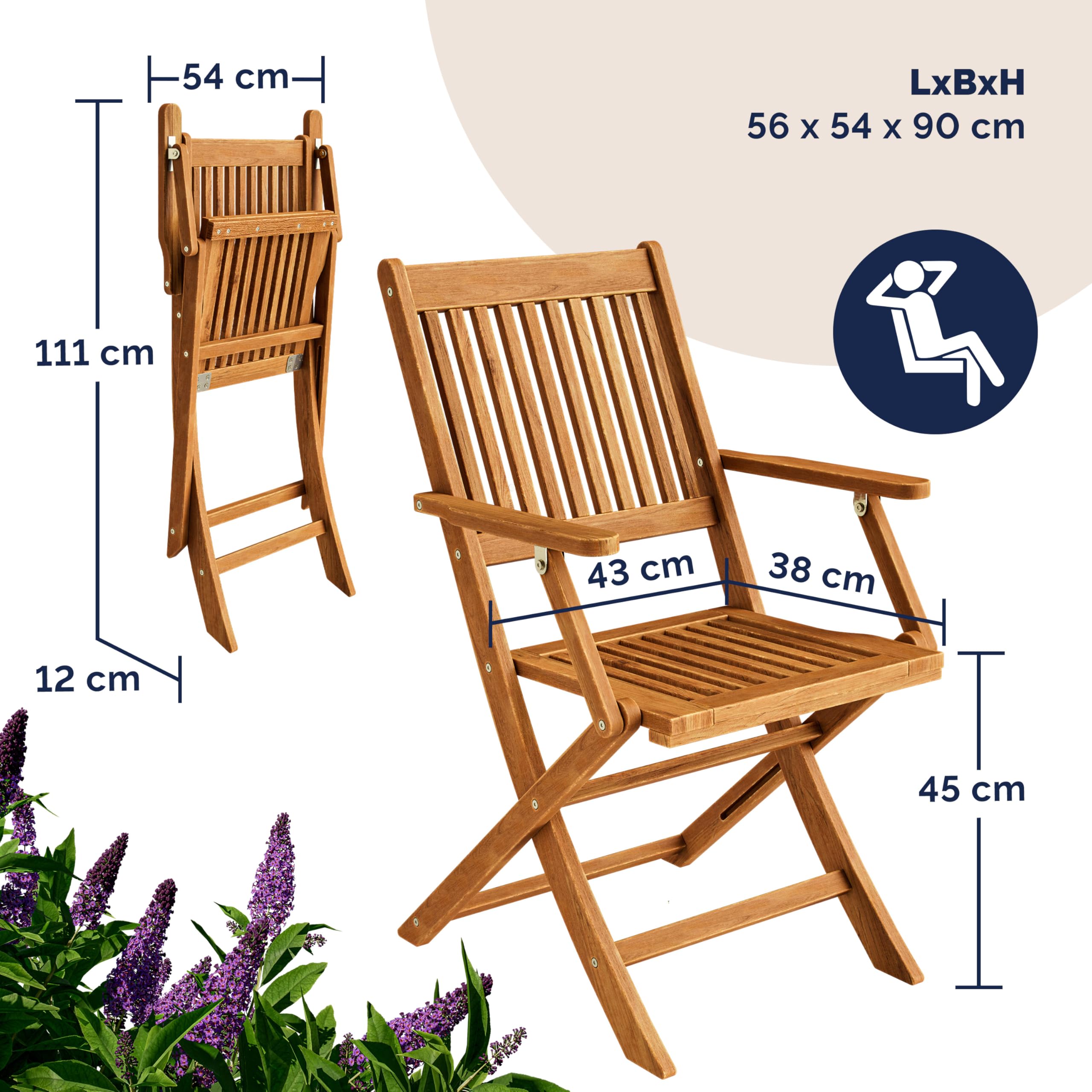 Casaria 4er Set Gartenstuhl Sydney FSC®-zertifiziertes Akazienholz klappbar Klappstuhl Hochlehner Garten Klappsessel