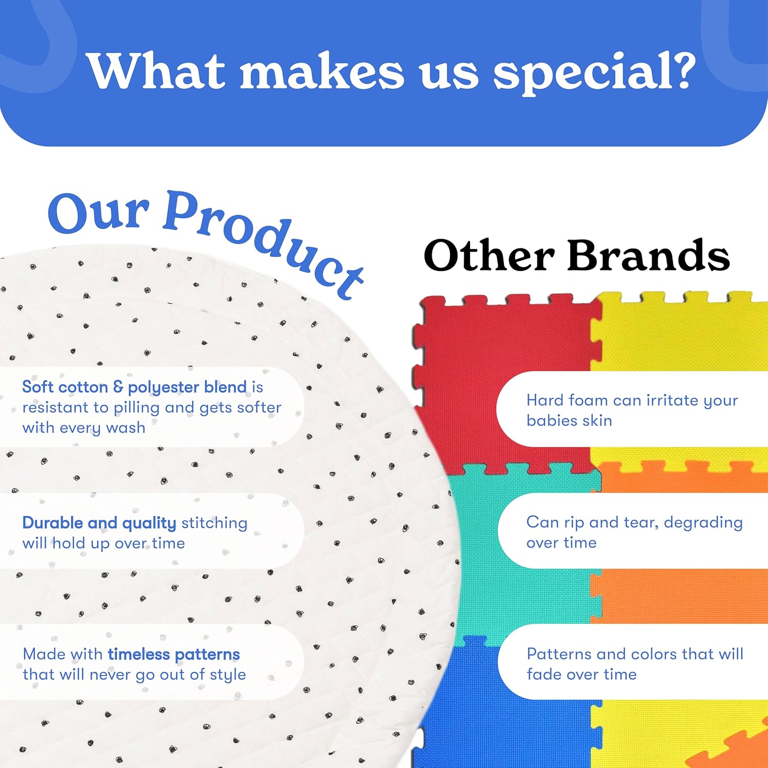 Round Baby Play Mat for Floor, 43" Reversible Tummy Time & Crawling Mat, Soft Cushioned Cotton Baby Playmat, Foldable & Machine Washable Activity Mat for Newborn to Toddler, Neutral Nursery & Playroom