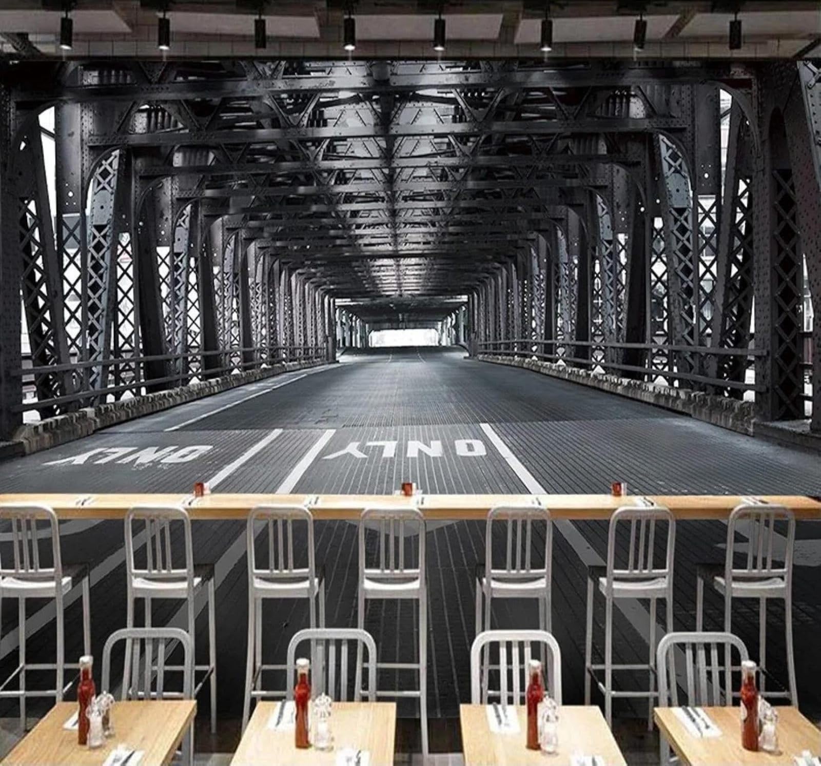 Tzxztt 150Cm×105Cm(B×H) Large Bridge Street Scene Black And White Decorative Modern 3D Wallpaper Premium Textured Silk Neutral Tones Material Ideal For Living Room Bedroom-150Cm×105Cm