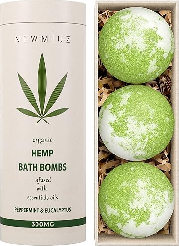 Bombas de baño de cáñamo orgánico con infusión de aceite esencial de eucalipto de menta, regalos esenciales de baño de lujo para piel seca Sumérgete