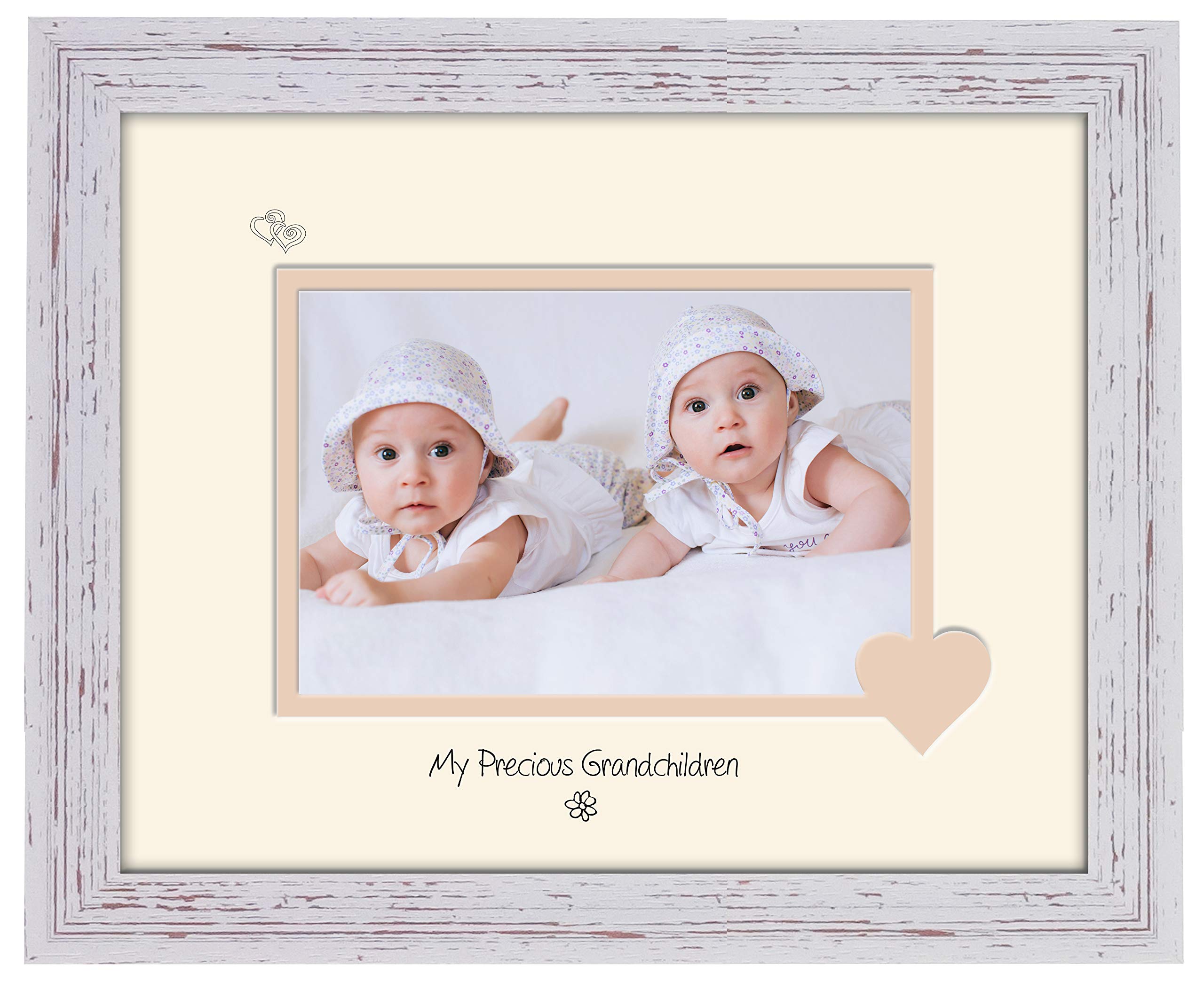 Photos in a Word Grandchildren Photo Frame My Precious Double Mounted Quality Gift 770F (Shabby Chic Frame Cream Mount Beige Inside)