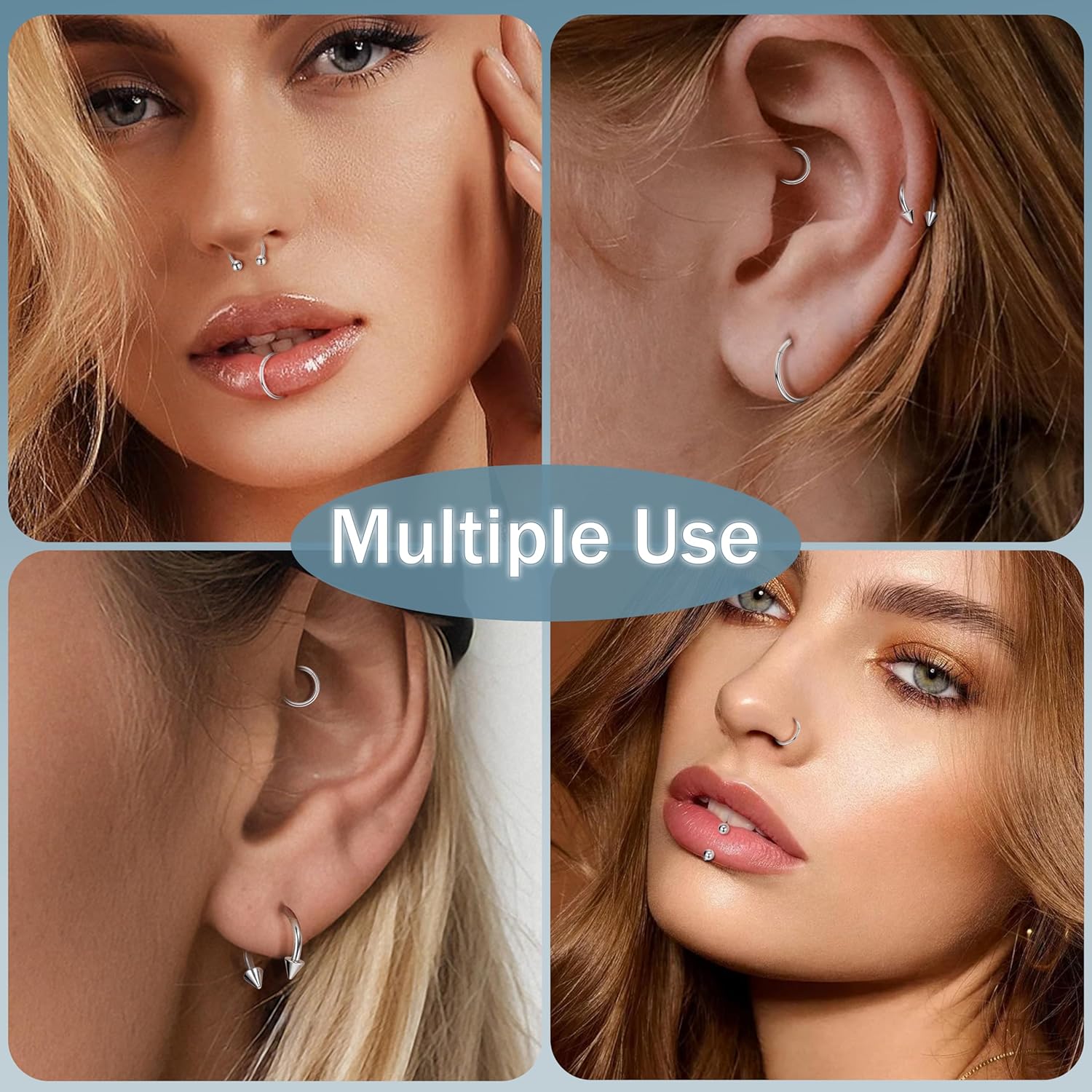 6PCS 14G 16G 18G 20G Surgical Steel Septum Nose Rings Cartilage Helix Tragus Earring Hoops for Men Women Hinged Clicker Nose Hoops Daith Conch Horseshoe Earrings Lip Rings Smily Piercing 6-12mm - Image 5