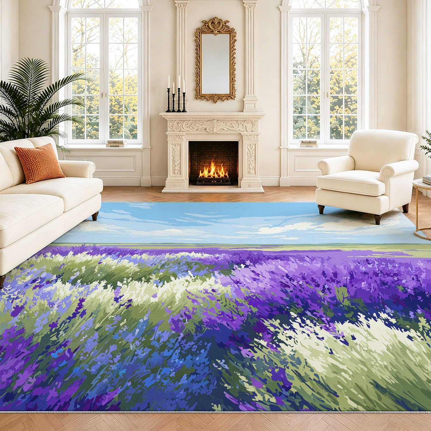 Tappeto artistico romantico per soggiorno, 120 x 170 cm, lavabile, antiscivolo, morbido, a pelo basso, antimacchia, ideale per interni, decorazione per la casa