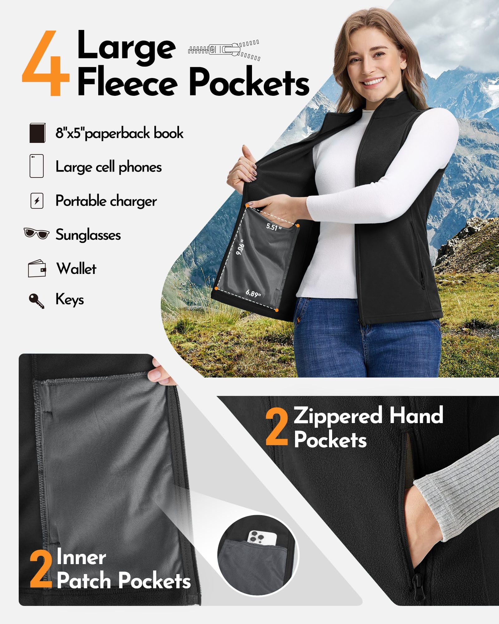 Outdoor Ventures Damen Weste Fleece Outdoor Polar Fleeceweste Ärmellos Jacke Luafwesten für Frauen Softshell Bodywarmer mit Taschen für Laufen Wandern Camping