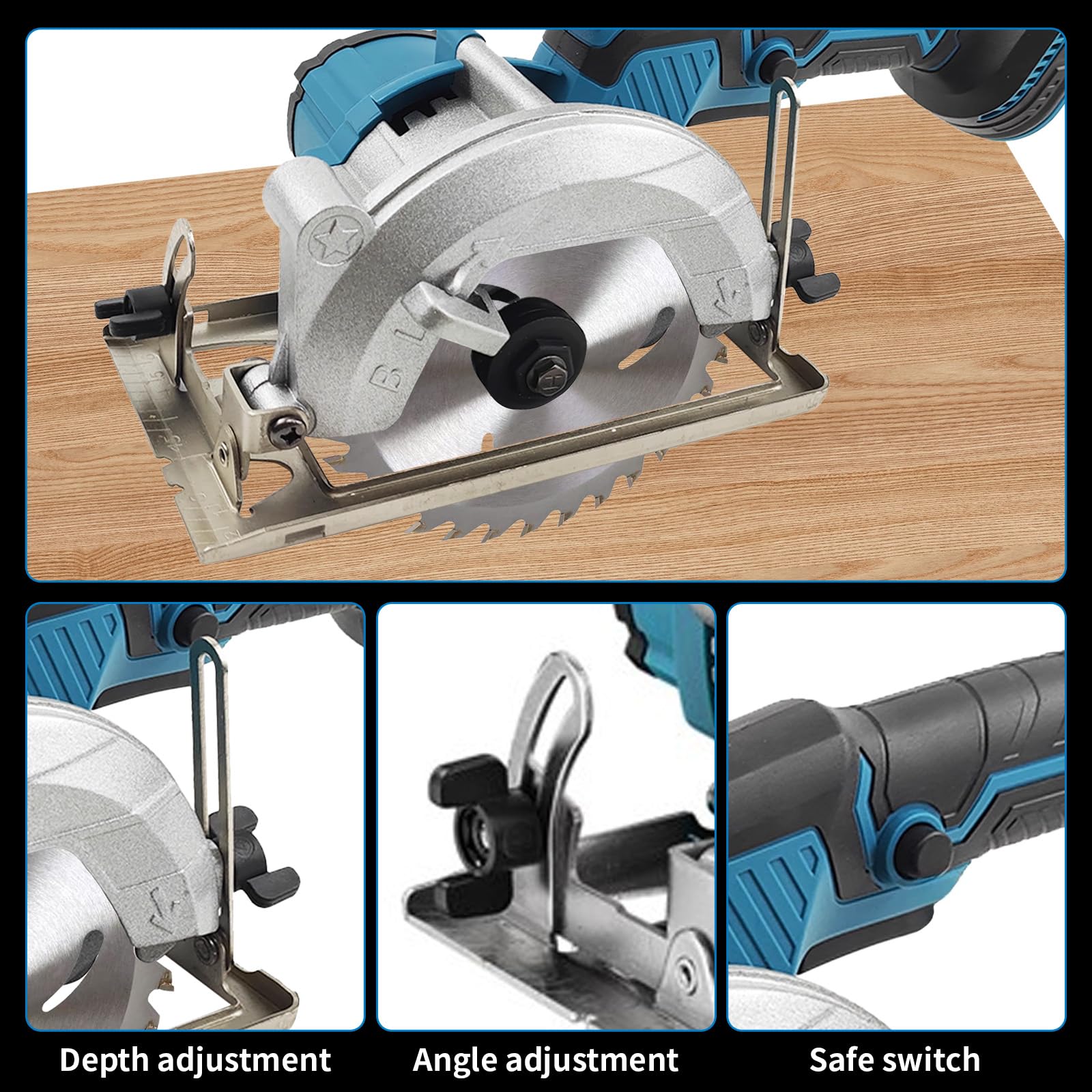 Mini piła tarczowa kompatybilna z Makita 18 V, bezszczotkowa, z 2 brzeszczotami (140 mm), silnik miedziany może ciąć ukośnie 6200 obr./min do obróbki drewna, metalu (bez baterii