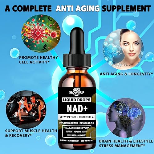 Miniatura 5 de Gotas líquidas NAD+ con urolitina, un suplemento liposomal NAD extra fuerte para mujeres y hombres  CoQ10, resveratrol, ácido alfa lipoico y