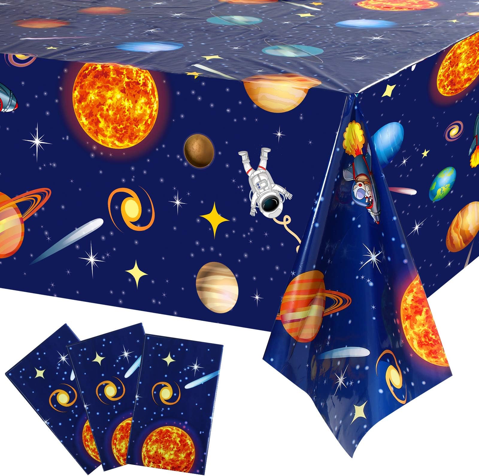 Sumind 3 Pieces Space Tablecloth Decorations Plastic Outer Solar System Table Cover Planet Design for Kids Space Theme Birthday Party Decorations and Supplies for Birthday Home, 54 x 108 Inch