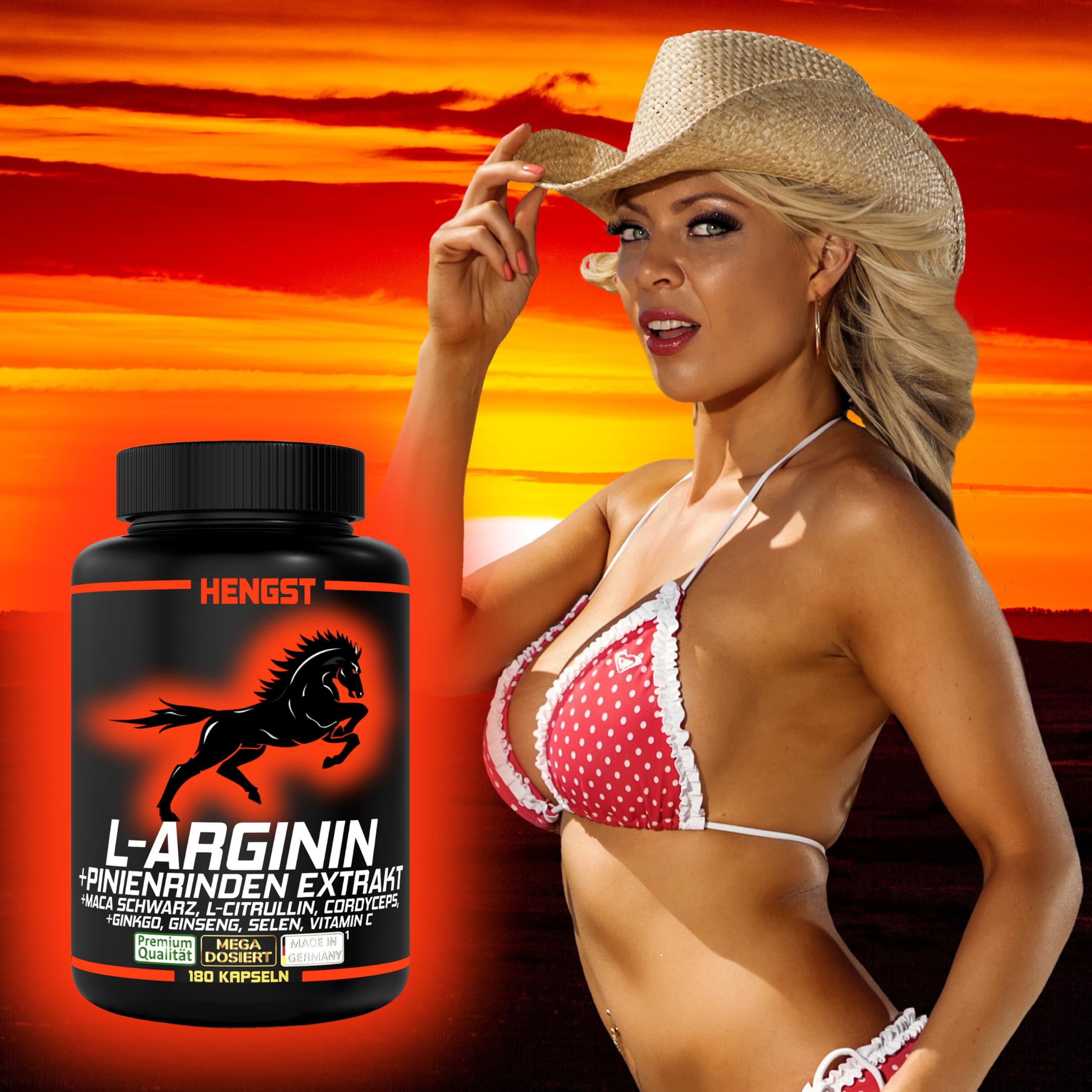 MACH! DICH! HENGST!² L-Arginin + Pinienrinden Extrakt 100:1, 180 Kapseln + MACA SCHWARZ, L-Citrullin, Ginseng, Ginkgo, Cordyceps, Selen, Vitamin C, 1 Dose [1x154,6g]