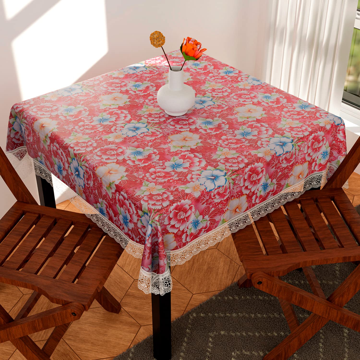 Kuber Industries Square Table Cover for 4 Seater|PVC Waterproof Flower Pattern Tablecloth Indoor & Outdoor|48x48 Inch (Pink) (B0BP76HXTH) Amazon Price History, Amazon Price Tracker