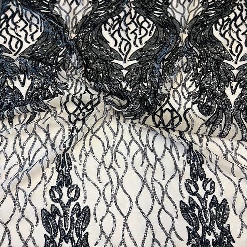 Vista 18 de Royal Blue Lioness Stretch Sequins Couture Vestido de baile de graduación Tela de encaje - Vendido por The Yard Azul real