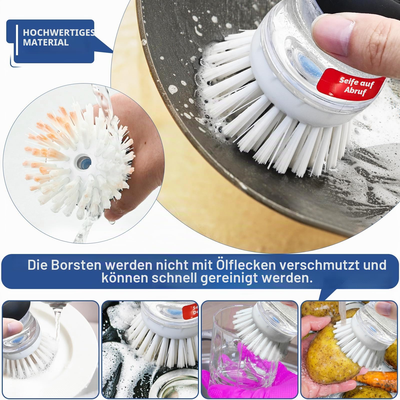 Palm Brush Nachfüllpackungen für OXO Good Grips Seifenspender, Spülbürste – 4 Stück Reinigungs-Ersatzbürstenkopf für OXO Palm Brush (weiß)