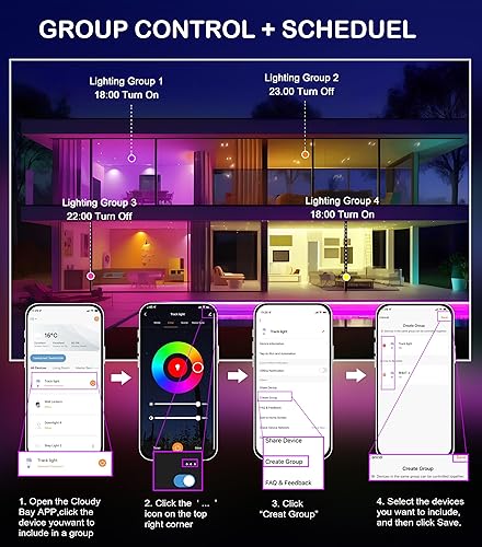 Miniatura 5 de CLOUDY BAY Paquete de 3 Cabezales de iluminación LED WiFi inteligente de 11 W, cabezales de luz de pista compatibles con Alexa Google Home, cambio