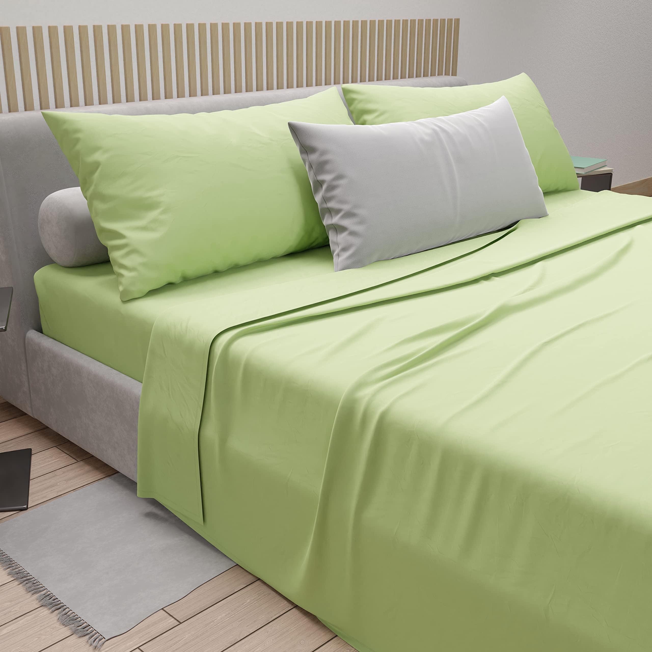 PETTI Artigiani Italiani - Cotton Sheets, French Double Bed Sheets, French Queen Size Bed Set, Sage, 100% Made in Italy - Image 3