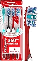 Colgate 360 Advanced Whitening Medium Toothbrush 4 Pack - Adult Toothbrushes with Tongue & Cheek Cleaner for Deep Clean