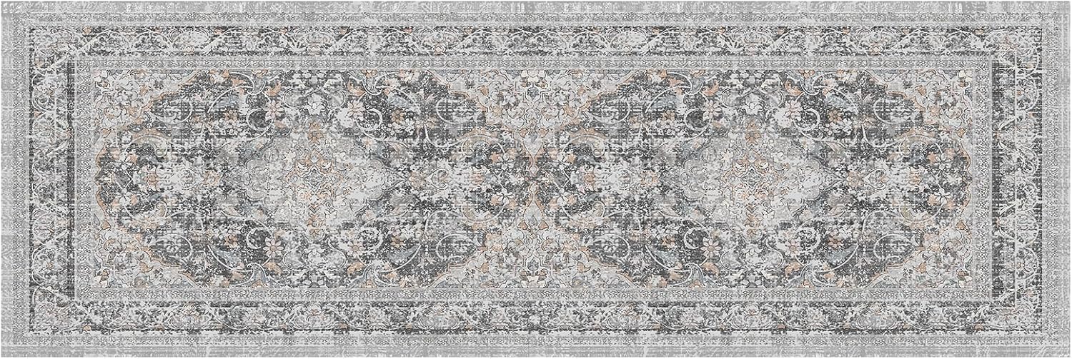 2×6 Washable Boho Vintage Area Rugs Non-Slip Traditional Grey Runner for Hallway Kitchen Bedroom