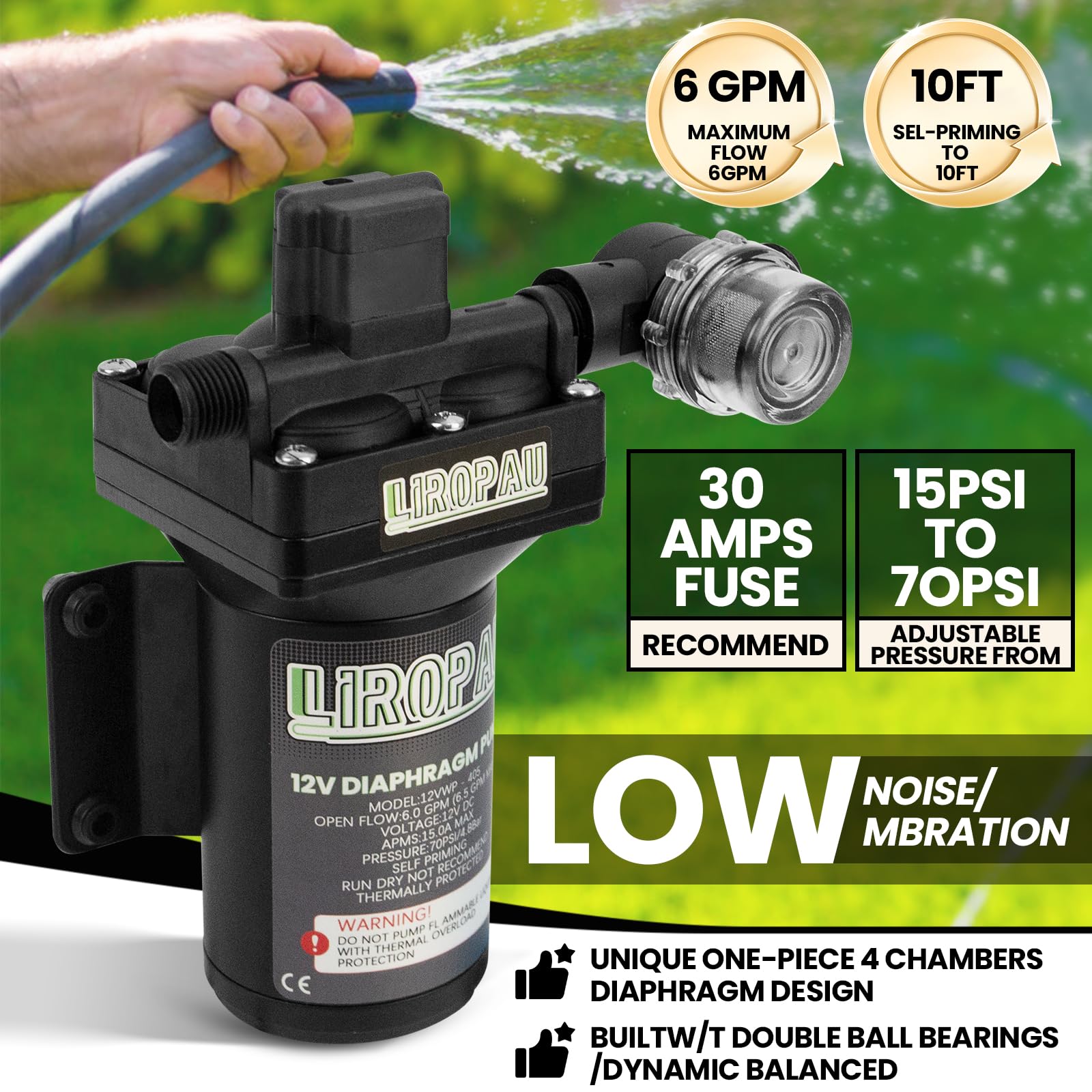 Wasserpumpe Druckwasserpumpe 12V DC, 6 GPM 70 PSI RV-Frischwasserpumpe, RV Wasserpumpe, Druckerhöhungspumpe, selbstansaugende Membranwasserpumpe mit Druckschalter und Sieb für Wohnmobil