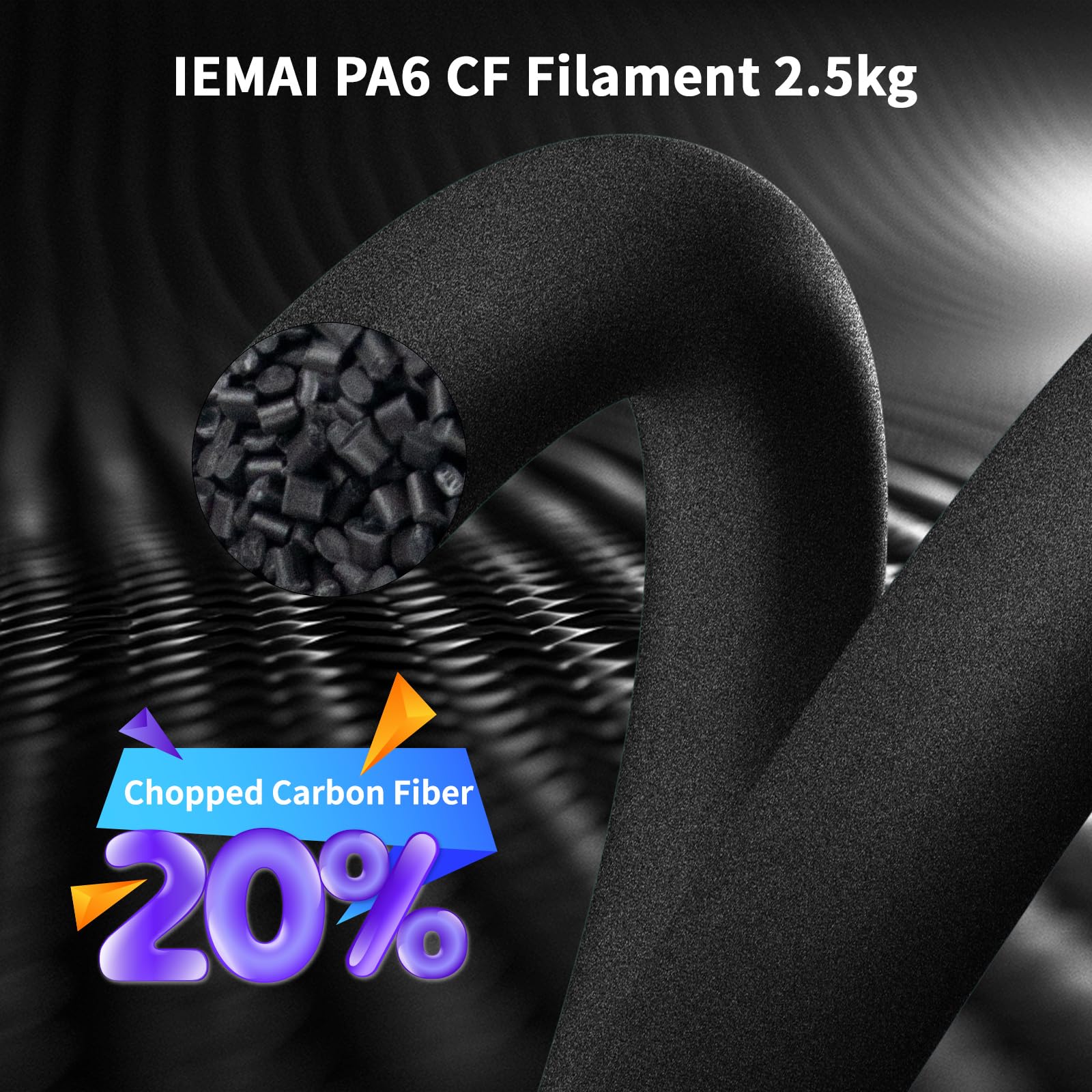 IEMAI Nylon Kohlefaser Filament 2.5Kg, PA6 CF 3D Drucker Filament, Hohe Festigkeit Carbon Fibre 1.75 mm, Maßgenauigkeit +/- 0,02 mm