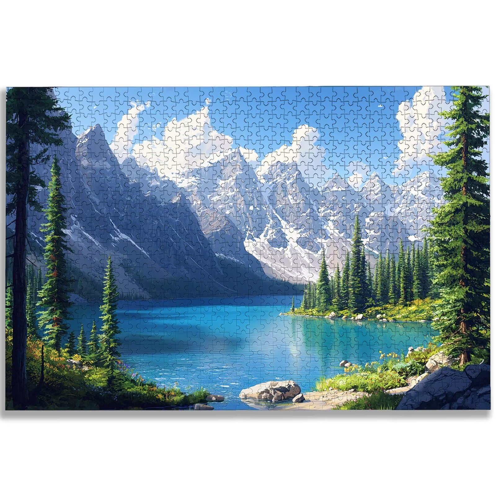 Puzzle 1000 sztuk krajobraz, puzzle nad jeziorem 1000 sztuk dla dorosłych i nastolatków, drewniane puzzle z wykwintnym opakowaniem, rodzinne gry edukacyjne, dekoracje domu, prezent dla dorosłych