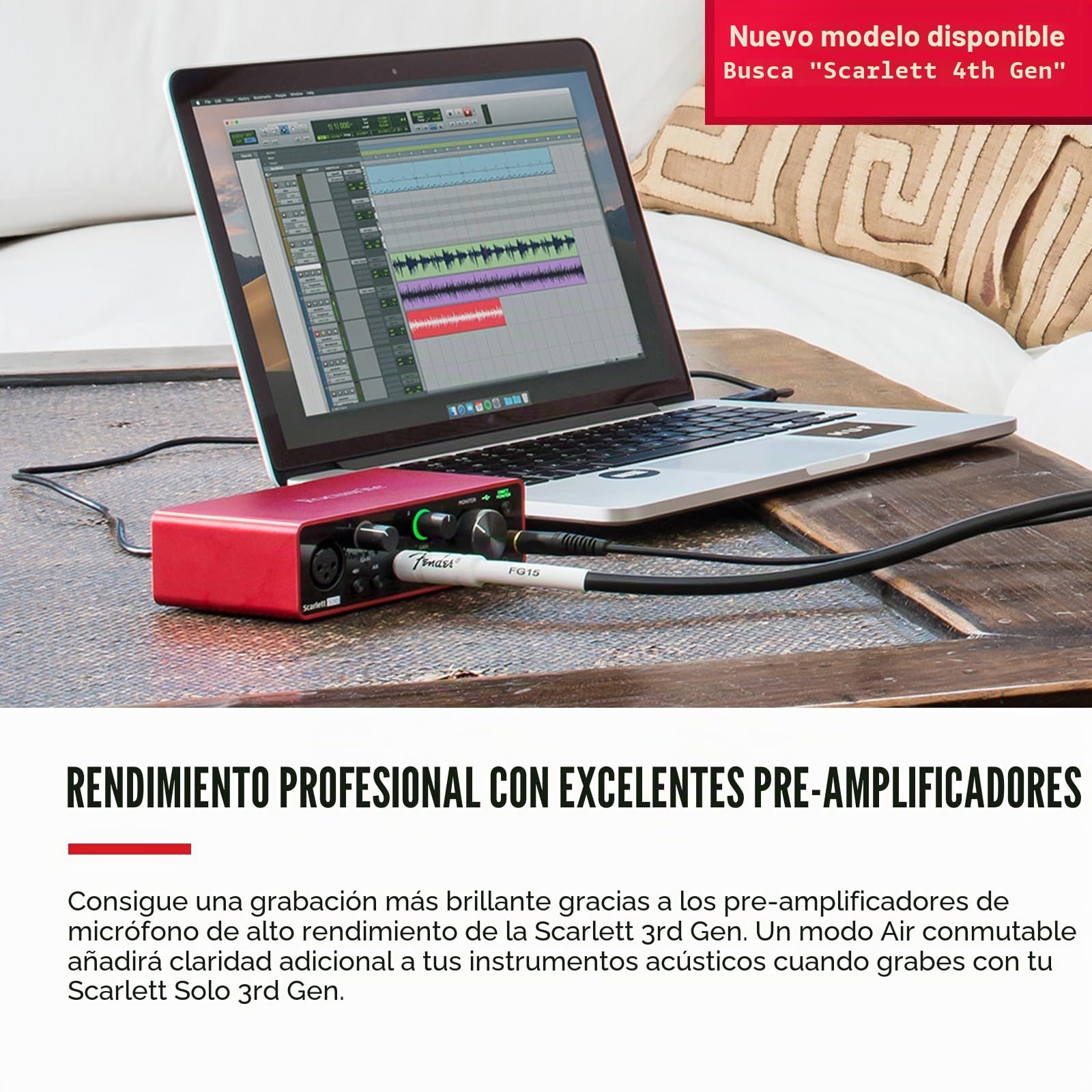 Focusrite Scarlett Solo 3rd Gen Interfaz de audio USB + Audio-Technica AT2020 Micrófono de condensador cardioide (conexión XLR) para voz en off, podcasting, streaming y grabación.