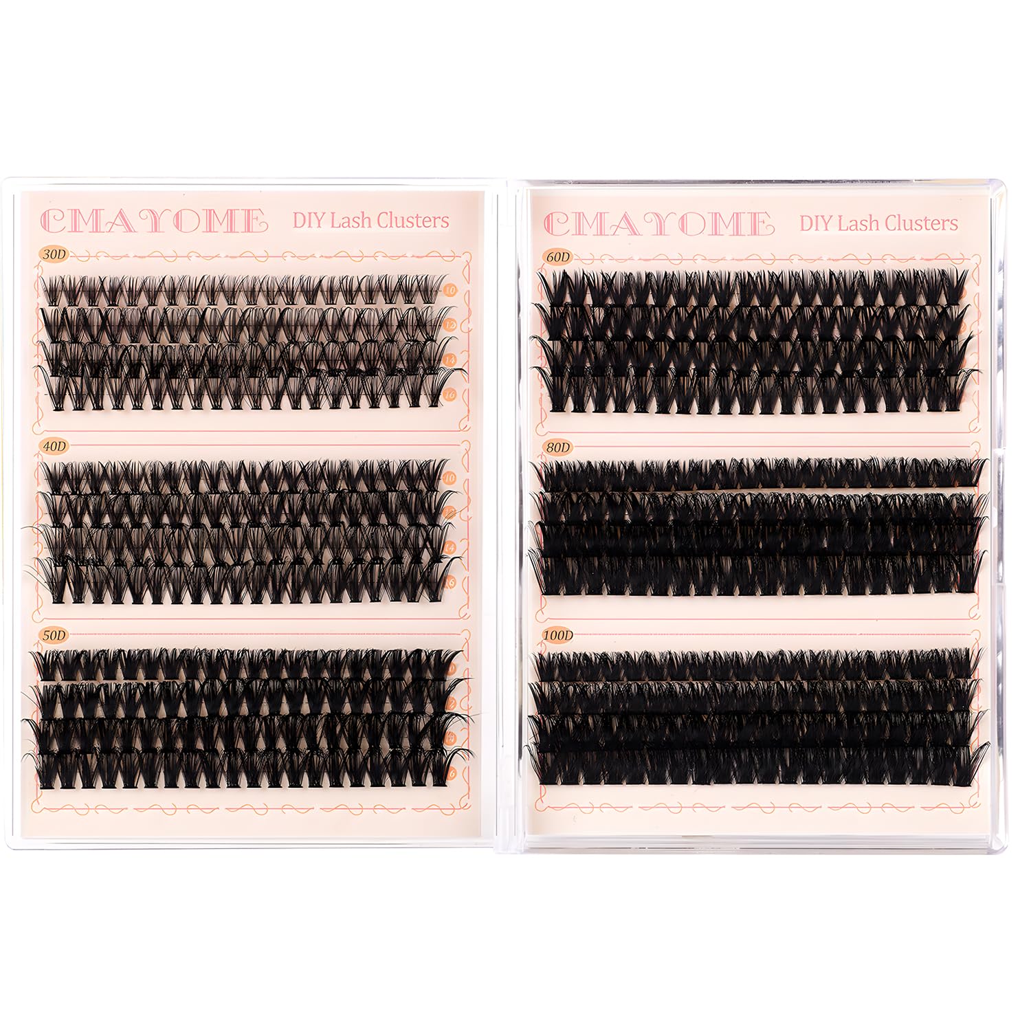 MOTIBACK 480pcs DIY Mixed False Eyelashes Kit, Individual & Cluster Lashes (30-100D, 10-16mm), Black