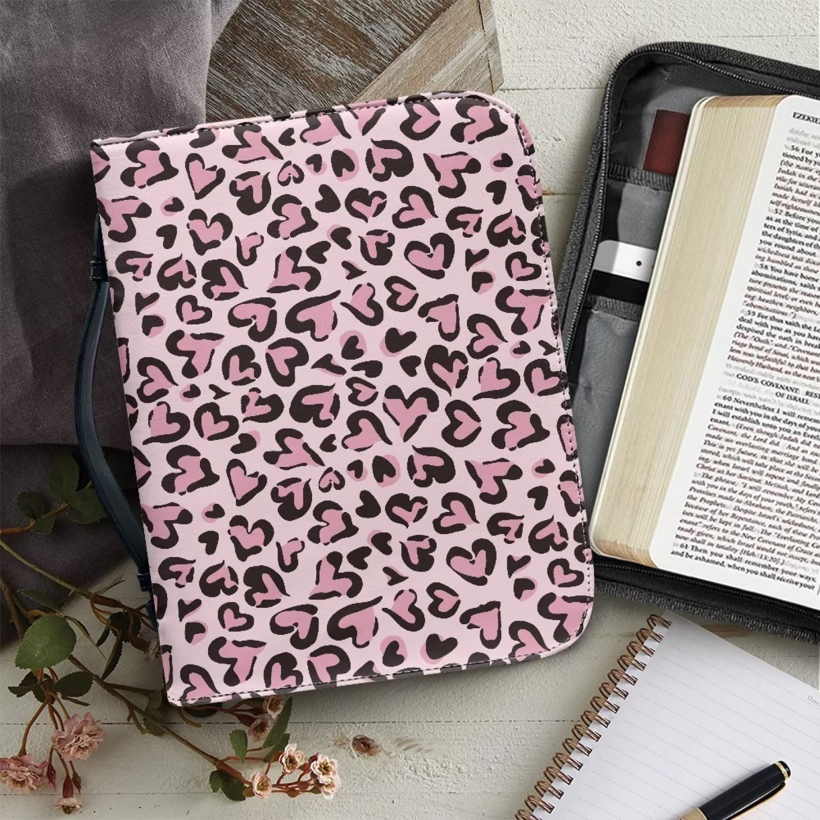 SEANATIVE Daisy Bloem Groen Blad Bijbel Cover Voor Vrouwen Meisjes Lederen Kerk Tote Tas Libel Print Bijbel Organizer Draagtas
