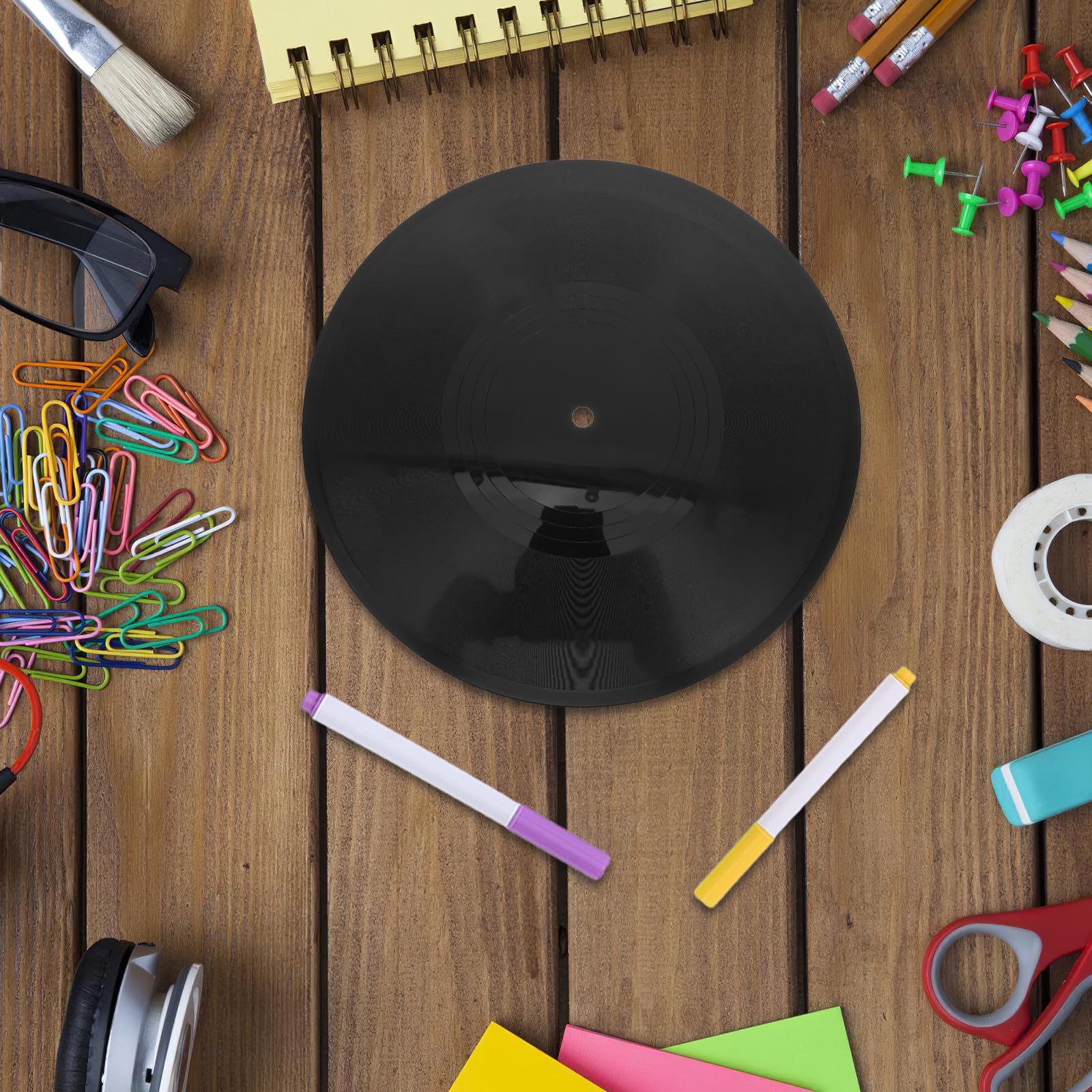 GLEAVI Disco de Vinilo Retro Negro de Plástico para DIY con Marcadores Incluidos, Ideal para Guestbook Alternatives y Decoración de Pared