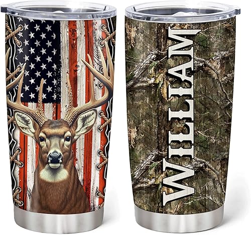 Hyturtle Regalos personalizados de caza para hombres, vaso de caza de ciervos, taza de café de viaje de 20 onzas, acero inoxidable, regalo del día