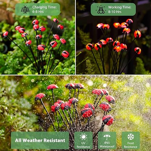 Miniatura 4 de Nacome Luces solares para exteriores de mariquita para exteriores luz de camino de patio impermeable para decoración de jardín, patio, porche,