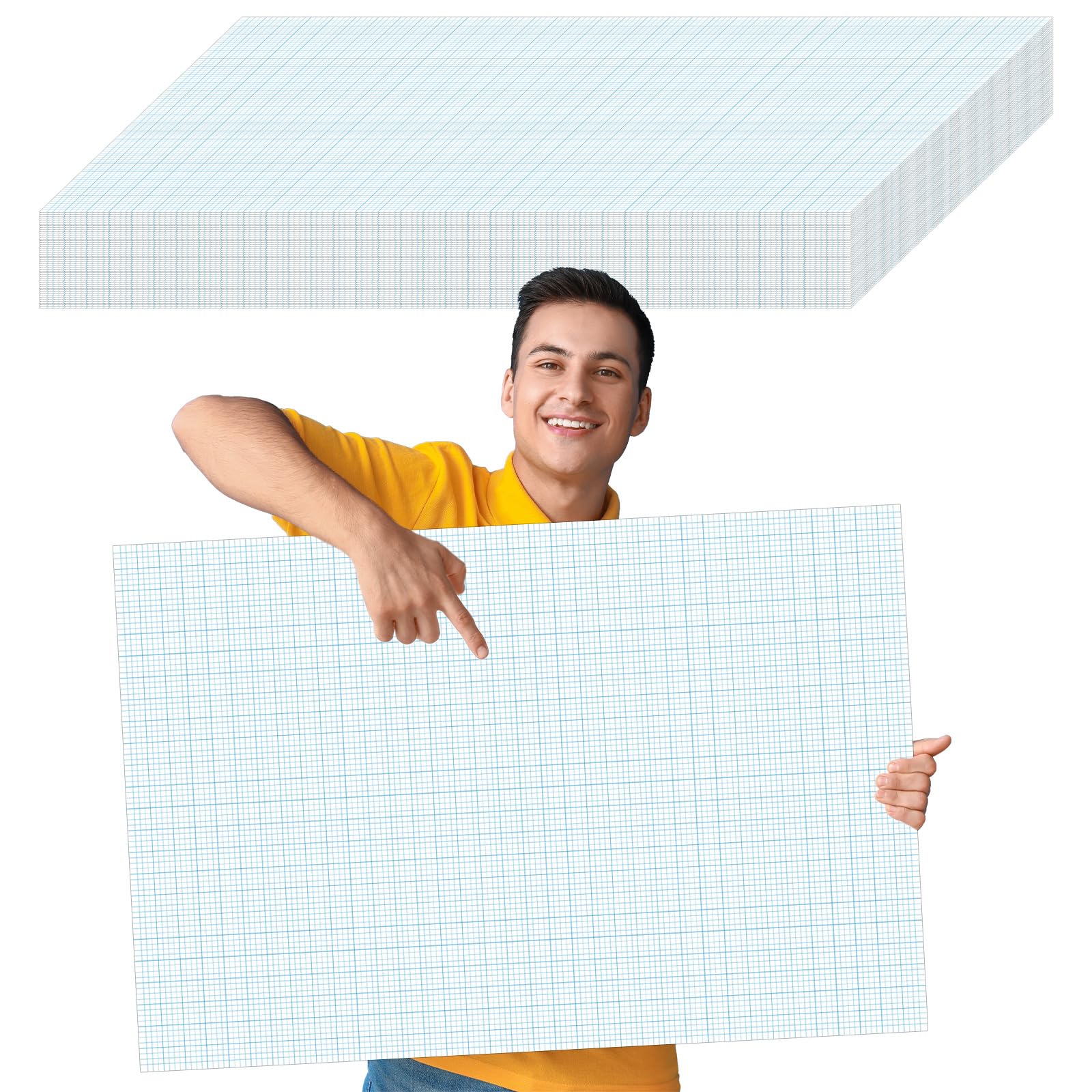 gisgfim Lot de 50 feuilles de papier graphique ligné de 61 x 91,4 cm pour architecte, concepteur, mathématicien, dessinateur (blanc bleu)