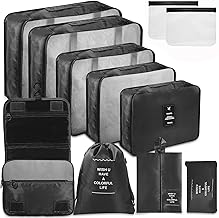 WECUTE Suitcase Organizer Bags, 11 Pieces Multifunction Luggage Organizer, Packing Cubes Bags Clothes Travel, Travel Organizers, Waterproof, Set with Cosmetic Bag (Black)