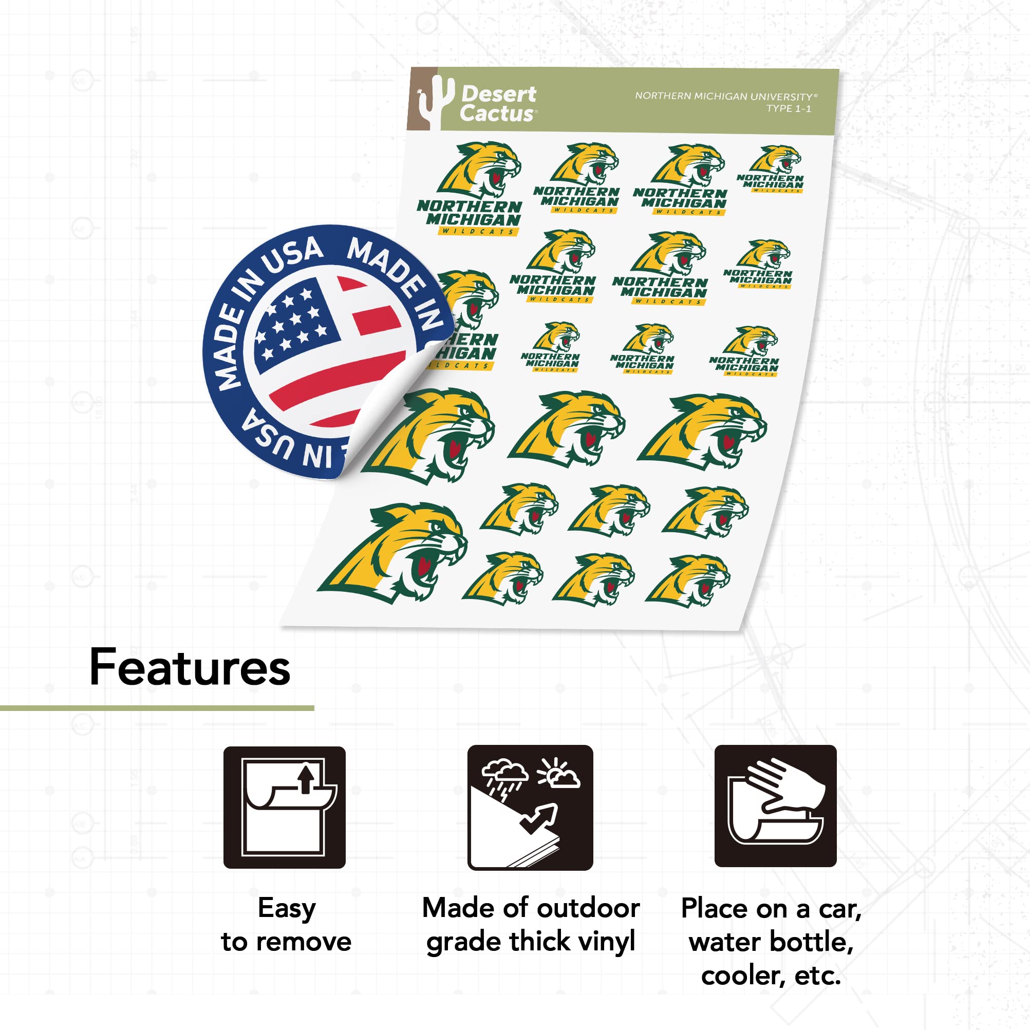 Northern Michigan University NMU Wildcats Sticker Sheet – NCAA Vinyl Decals For Laptop, Car, Water Bottle