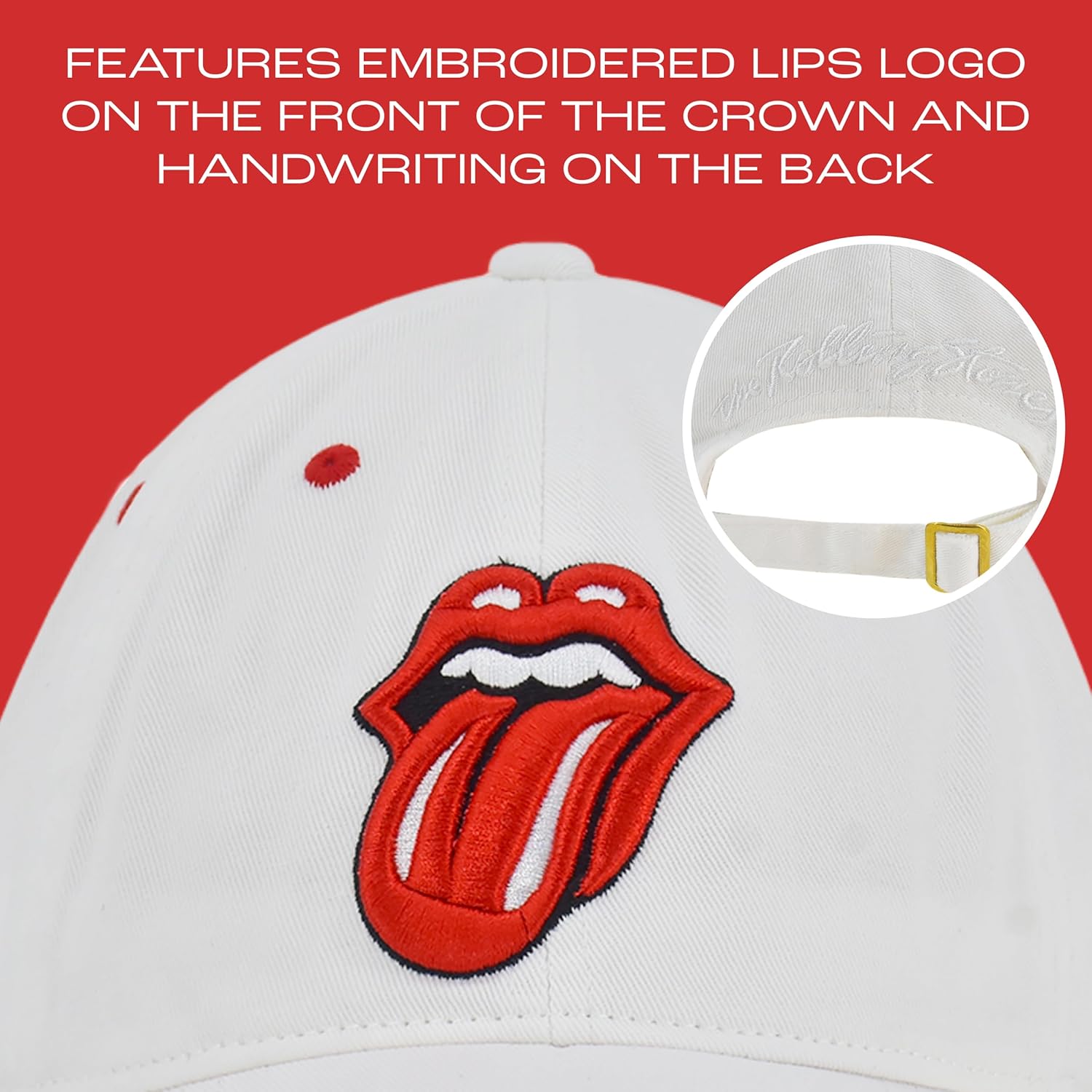 Concept One Women's The Rolling Stones Women's Dad Hat, Lips Logo Adjustable Cotton Baseball Cap with Curved Brim