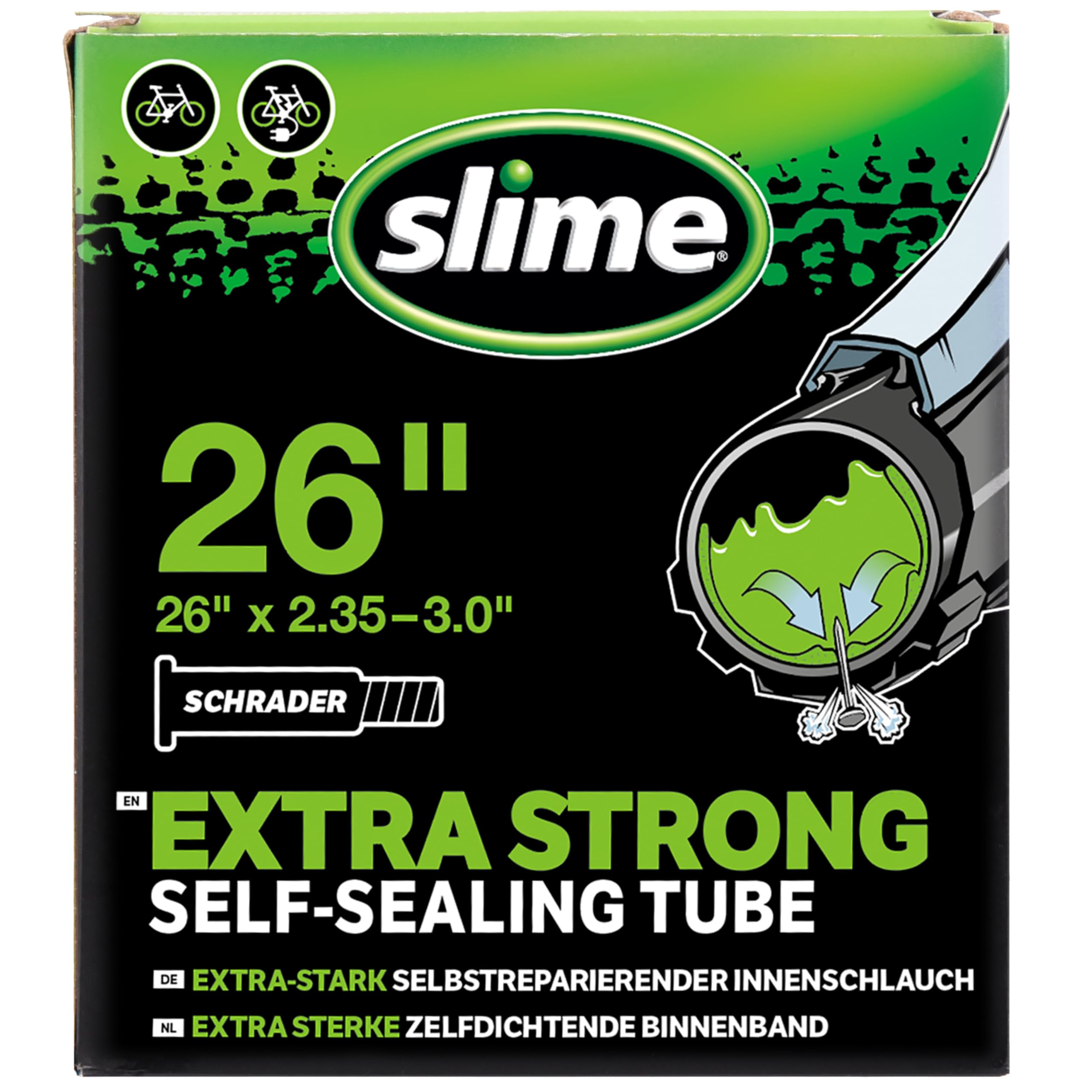 Slime Dętka Rowerowa z Uszczelniaczem, Zawór Schradera, Czarna, Butyl, Rower Górski, 26 cali, 2.35-3.0 cala