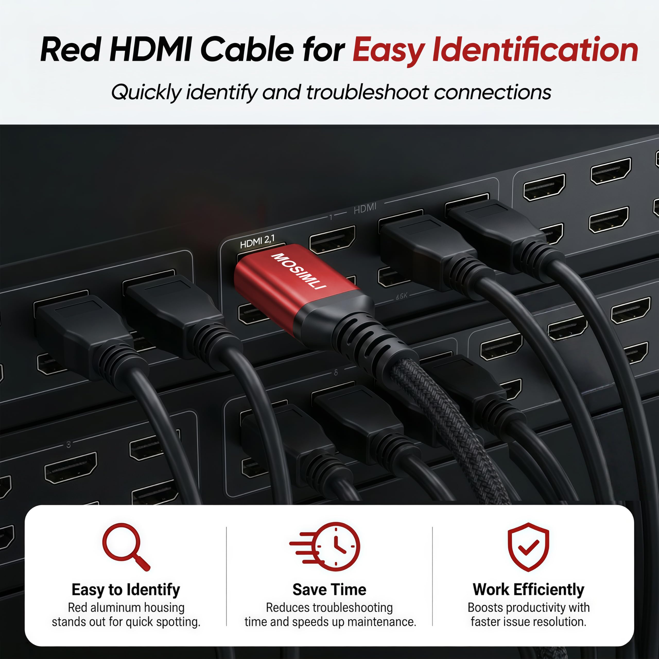Cavo HDMI 2.1 da 8 K, 1,8 m, 48 Gbps, cavo HDMI 2.1 versatile, in alluminio rosso, supporta 4K a 120 Hz, 8K a 60 Hz, HDR10+, eARC, per TV, monitor, Roku, PS5/4/3, Xbox, proiettore