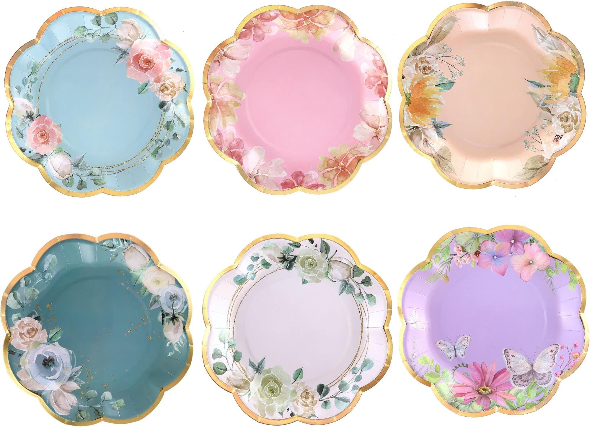Winoo Design Floral Paper Plates - 48 PK - 9 Inch Flower Party Plates Floral Disposable Plates for Tea Party Baby Shower Brial Shower Birthday Wedding