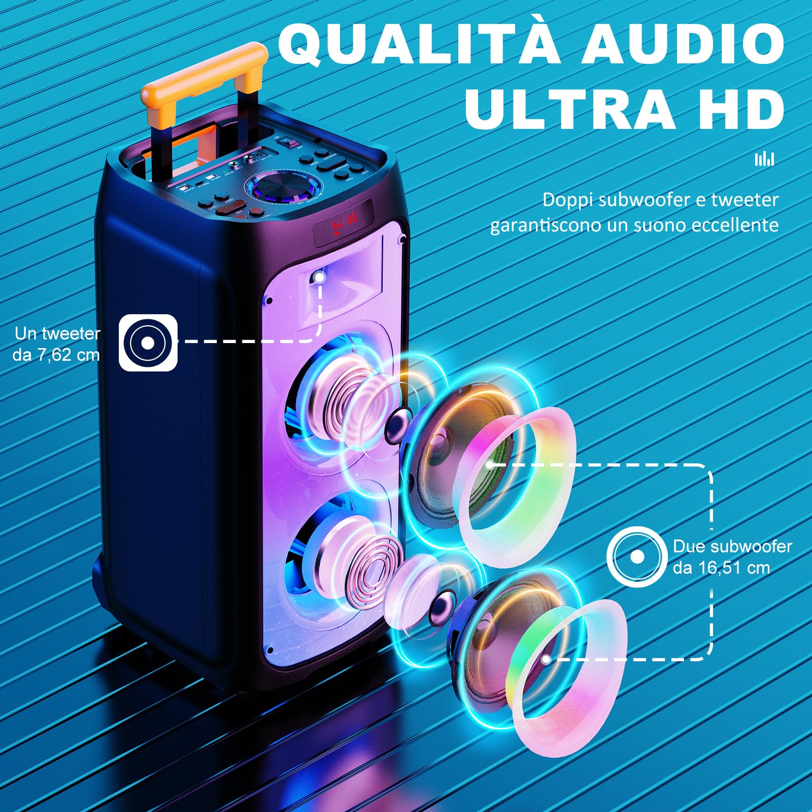 JYX Karaoke con 2 Microfono Wireless, 800W Cassa Bluetooth Grande, IPX4 Sistema PA Subwoofer, Bluetooth 5.3, luce Discoteca RGB, Canta tu Professionale Completo per Adulti, Supporta TF/USB, AUX, Rec