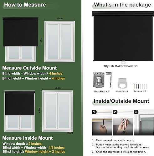 Miniatura 6 de Persianas enrollables opacas sin cordones, con colores a juego, estilo simple, con aislamiento térmico, para oficina en casa, gris, 19 pulgadas de