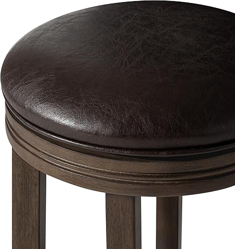 Miniatura 27 de Maven Lane Taburete giratorio de Eva de 26 pulgadas sin respaldo – Taburete de madera de altura de mostrador con asiento redondo tapizado y detalles