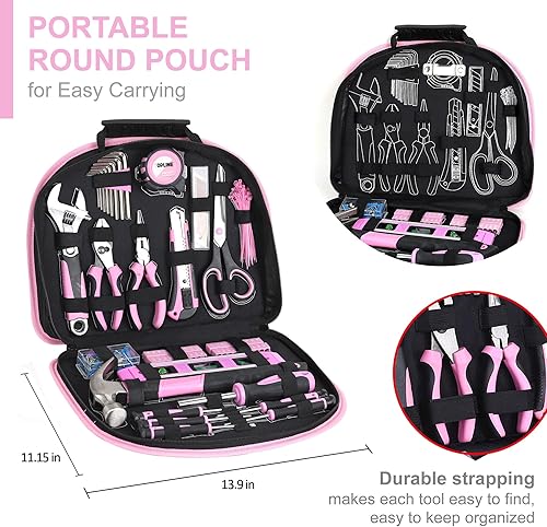Miniatura 4 de TOPLINE Kit de herramientas rosadas de 208 piezas para mujer con bolsa redonda kit de herramientas rosas para mujer juego de herramientas rosas para