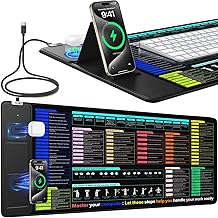 Mouse Pad for Excel/Word/PowerPoint/Windows Shortcut Keys, Desk Pad with Wireless Charger Phone Stand, XXL Large Excel Cheat Sheet Mousepad | PC Office Spreadsheet Desk Mat | Non-Slip Stitched Edge