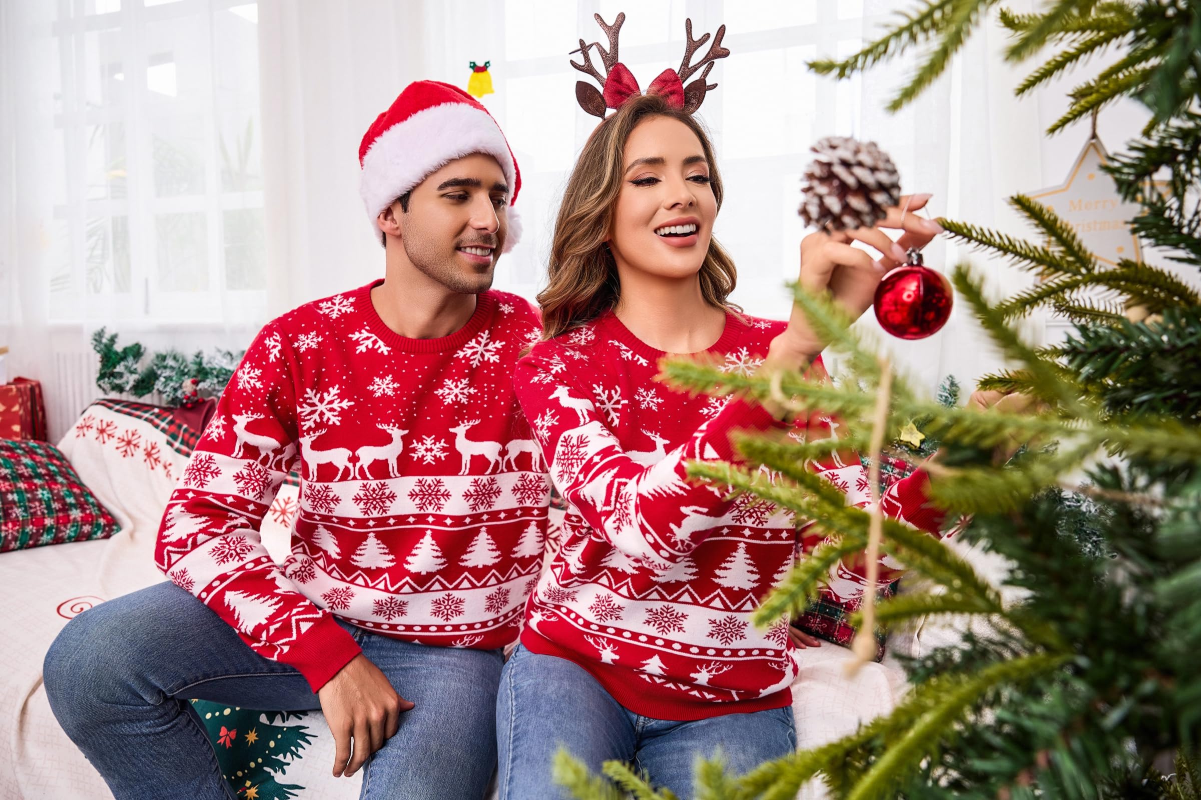 Totatuit Pull de Noël et Assorti avec Motifs de Renne et Flocons Cadeau | Tenue Quotidienne, Facile à Associer, Style Polyvalent