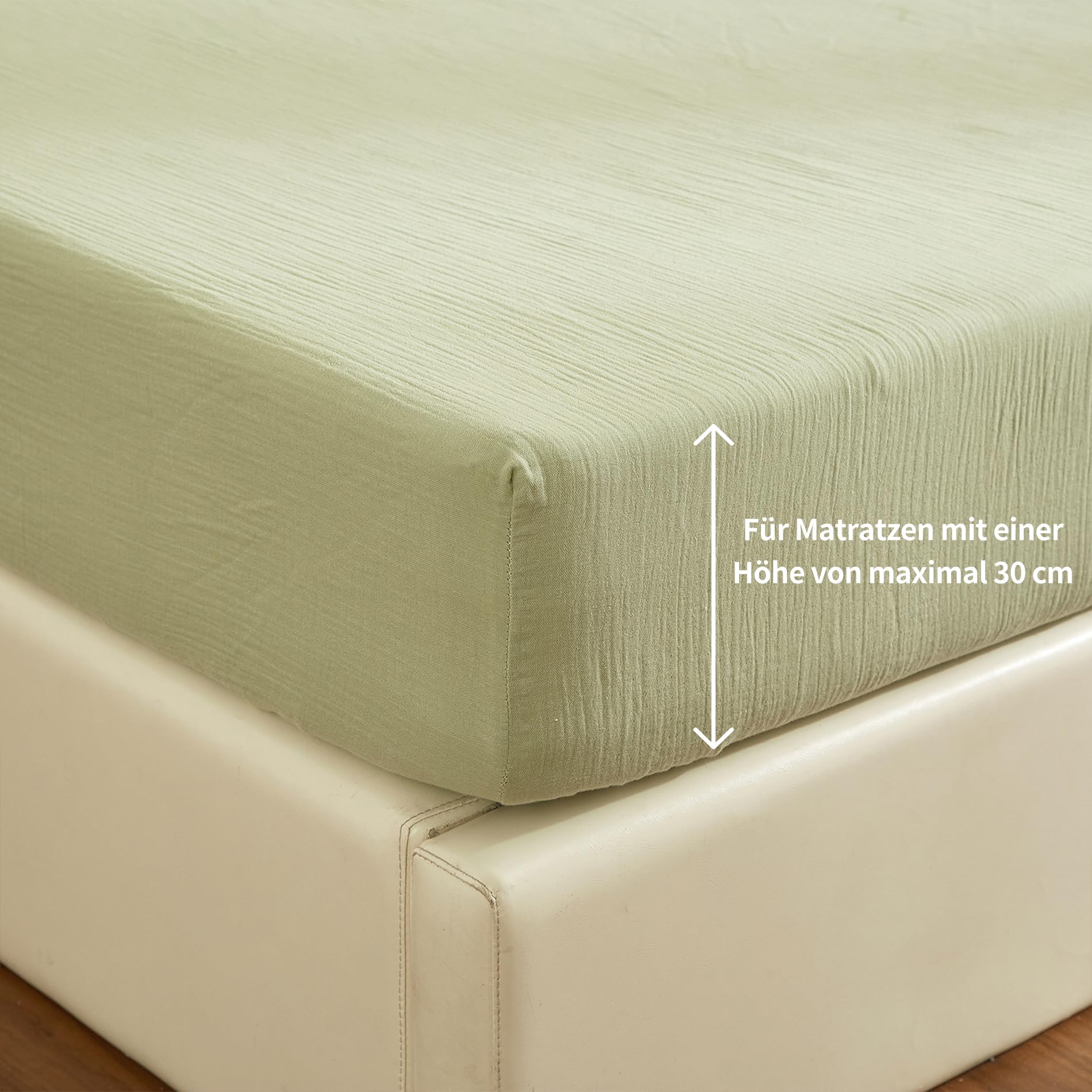 Doppelte Muslin Spannbettlaken 200x200cm 100% Baumwolle Grün Muslin Bettlaken 200x200cm Baumwolle Weich Atmungsaktiv Kuschelige Spannbetttuch Boxspringbett Geeignet für 30cm Matratze